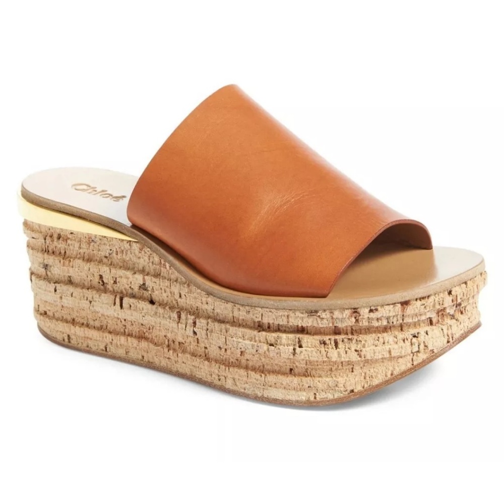 Chlo cognac brown leather wedges  sz 381/2 run small 7.5 us